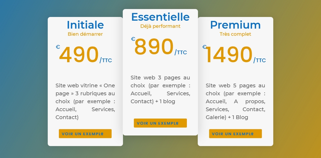 détails des tarifs de creation sites web